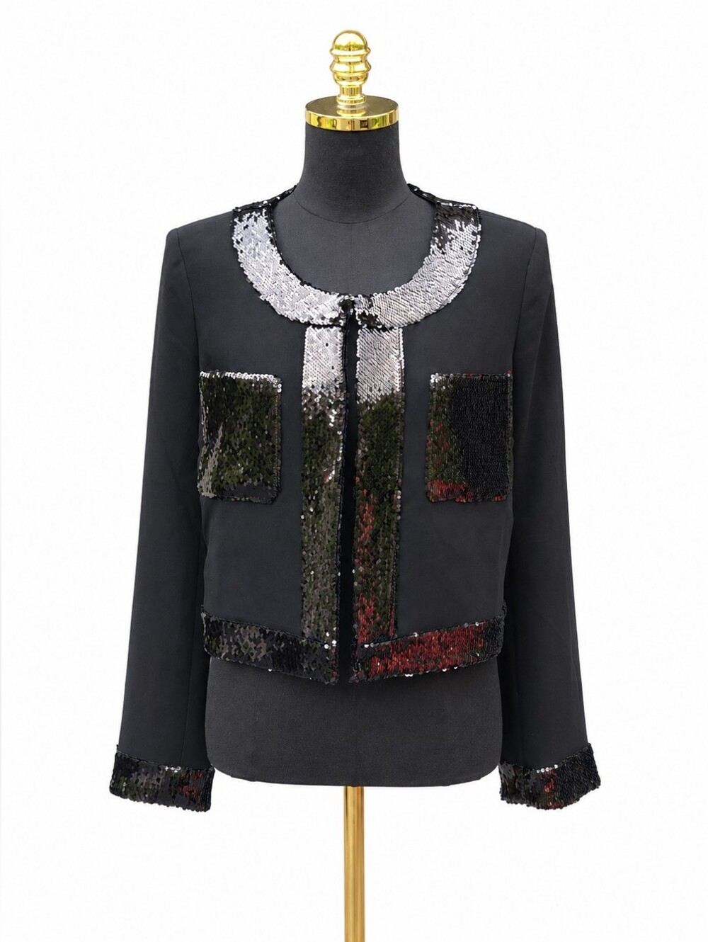 Cinq a Sept Black Sequin Embellished Evening Jacket Blazer Size 10 - Picture 7 of 16